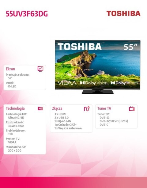 Toshiba Telewizor LED 55 cali 55UV3F63DG