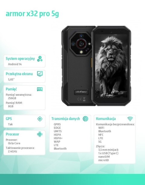 ULEFONE Smartfon Armor X32 Pro 5G 8/256GB IP69K Czarny