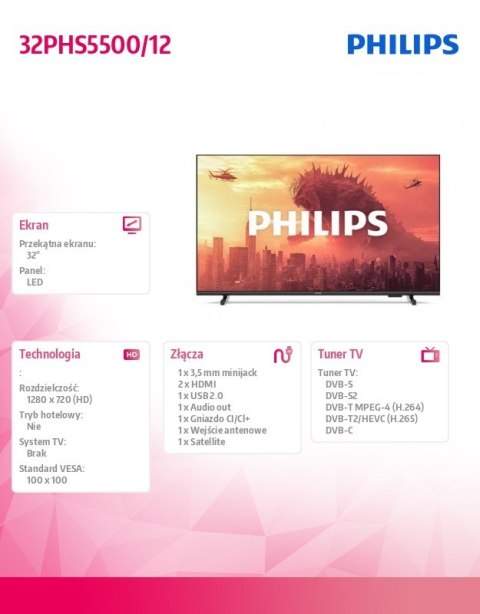 Philips Telewizor LED 32 cale 32PHS5500/12