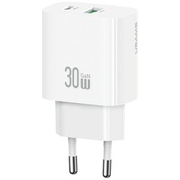 USAMS Ładowarka sieciowa 30W 1xUSB-C 1xUSB-A Fast charging Biała