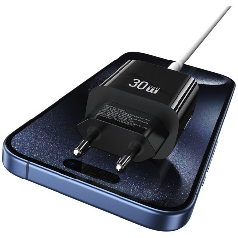 USAMS Ładowarka sieciowa 30W 1xUSB-C 1xUSB-A Fast czarging Czarna