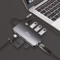 Media-Tech HUB USB-C 8 portów MT5044 3xUSB-A 3.0, 1xUSB-C PD, 1xRJ45, 1xHDMI 4K, 1xSD 1xMicro SD