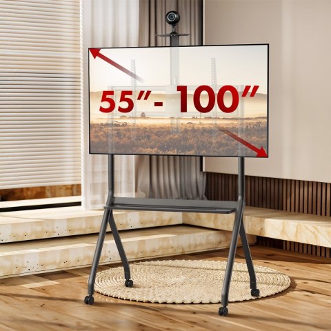 MACLEAN WÓZEK DO TV, PÓŁKA NA KAMERĘ, NA KÓŁKACH, 55-100", MAX. OBCIĄŻENIE 120KG/10KG PÓŁKA, MAX. VESA 900X600 MC-114 B