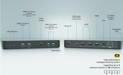 I-tec Stacja dokująca USB-C Intelligent Triple Display Docking Station Power Delivery 100W