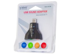 Savio Karta muzyczna USB 7w1, dźwięk Virtual 7.1CH, Plug & Play, blister, AK-08
