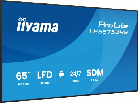 IIYAMA Monitor 65 cali LH6575UHS-B2AG,24/7,IPS,ANDROID.11,4K, WiFi, iiSignage2, FailOver, EShare, 24/7, full daisy chain