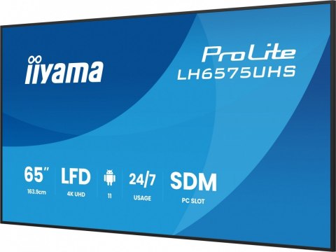 IIYAMA Monitor 65 cali LH6575UHS-B2AG,24/7,IPS,ANDROID.11,4K, WiFi, iiSignage2, FailOver, EShare, 24/7, full daisy chain