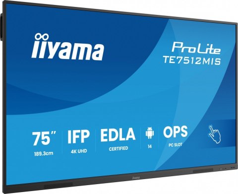 IIYAMA Monitor 75 cali TE7512MIS-B4AG 40pkt,IPS,4K,24/7,7H, ANDROID 14, RK3576, 8/128GB, EDLA, Essential