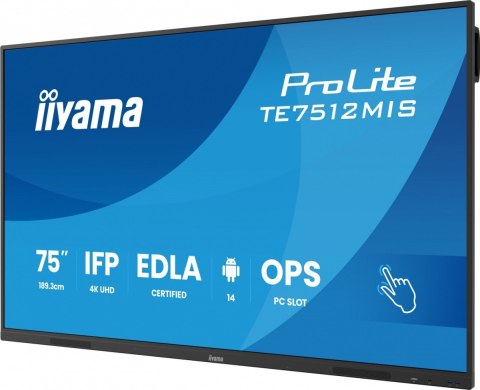 IIYAMA Monitor 75 cali TE7512MIS-B4AG 40pkt,IPS,4K,24/7,7H, ANDROID 14, RK3576, 8/128GB, EDLA, Essential