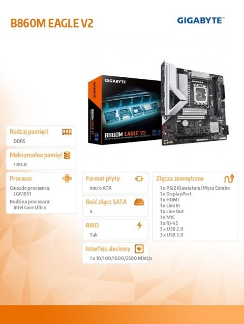 Gigabyte Płyta główna B860M EAGLE v2 s1851 2DDR5 HDMI/DP mATX