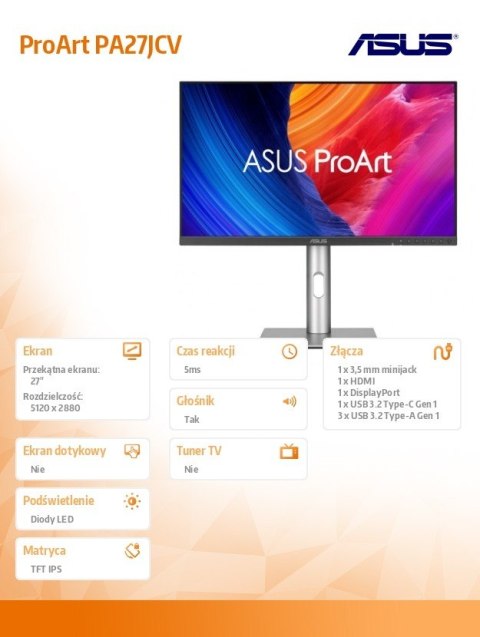 Asus Monitor 27 cali PA27JCV 5K IPS USB-C DP HDMI