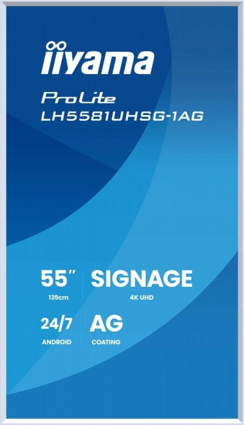 IIYAMA Monitor 55 cali LH5581UHSG-1AG 24/7,VA,ANDROID 14,4K, 2x10W, WiFi, UCHWYT CIENNY, 2xHDMI, USB-C, RJ45, IR, 2xUSB, WHITE