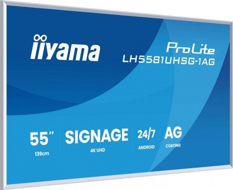 IIYAMA Monitor 55 cali LH5581UHSG-1AG 24/7,VA,ANDROID 14,4K, 2x10W, WiFi, UCHWYT CIENNY, 2xHDMI, USB-C, RJ45, IR, 2xUSB, WHITE