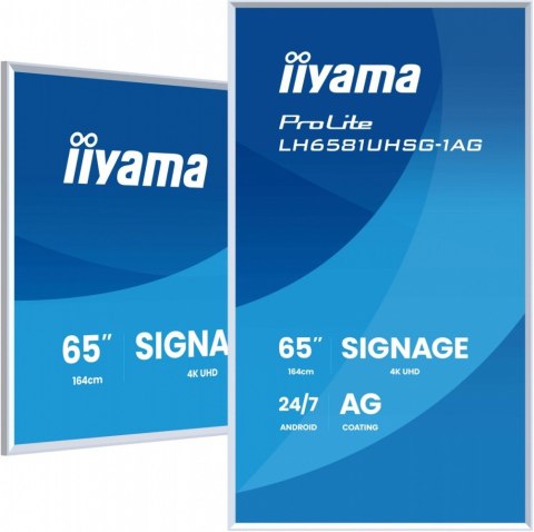IIYAMA Monitor 65 cali LH6581UHSG-1AG 24/7,VA,ANDROID 14,4K, 2x10W, WiFi, UCHWYT ŚCIENNY, 2xHDMI, USB-C, RJ45, IR, 2xUSB, WHITE