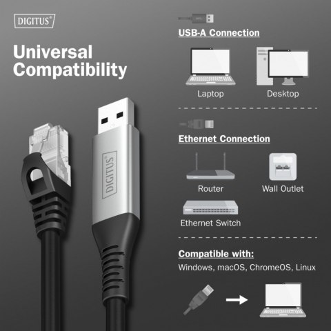 Digitus Kabel adapter USB-A - RJ45 Kat. 6A S/FTP, 1 Gbit/s, USB 3.2 Gen1, LSZH, 2m