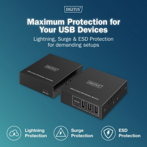 Digitus Przedłużacz (extender) po skrętce kat.6A USB 3.1 Gen1 do 100m, 3x USB-A, 1x USB-C do 5 Gbps, 1x RJ45 (Gigabit Ethernet) - zesta