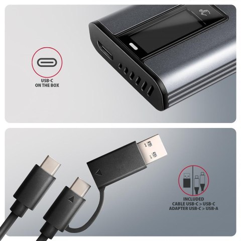 Obudowa zewnętrzna Axagon aluminiowa bezśrubowa, wyśw. LCD, do dysków M.2 NVMe & SATA SSD/ USB-C 3.2 G2 szara