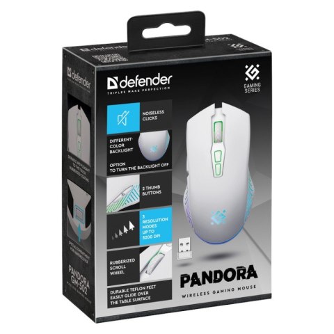 Defender Mysz gamingowa bezprzewodowa PANDORA RF 3200DPI 7P biała