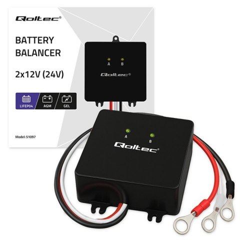 Qoltec Balanser napięcia 24V do akumulatorów 2x12V | 5A | LiFePO4 AGM GEL
