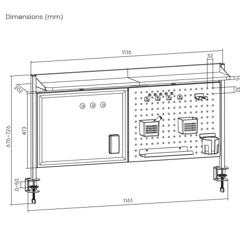 ERGO OFFICE PRZEGRODA BIURKOWA / ORGANIZER, MAX. OBCIĄŻENIE 10KG, BIAŁA TABLICA, SZEROKOŚĆ 1116MM, CZARNA ER-301 B