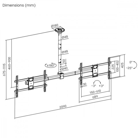Maclean Uchwyt sufitowy dla dwóch TV NC-111 B