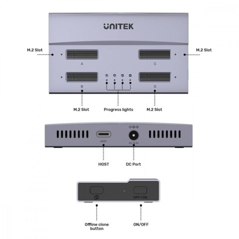 Unitek Stacja klonująca dyski 4x M.2 SSD, USB 4; S1243BGY01-EU
