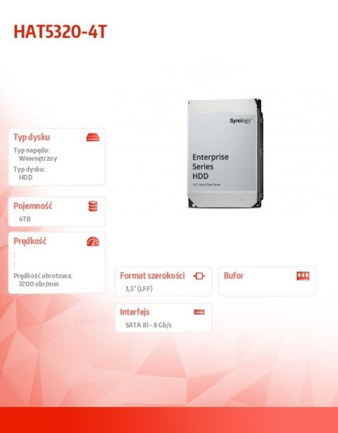 Synology Dysk HDD 4TB SATA 7,2k 3.5 cala HAT5320-4T 5Y