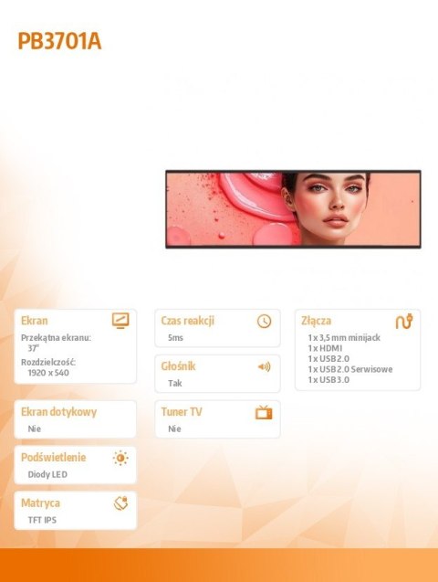 AG NEOVO Monitor wielkoformatowy PB-3701A 37 cali 32:9 700NIT SLIM