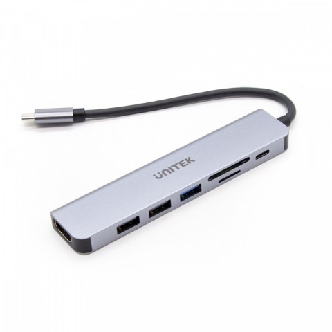 Unitek HUB USB-C 7w1 Aluminium PD 100W ; 5 Gbps ; HDMI 4K