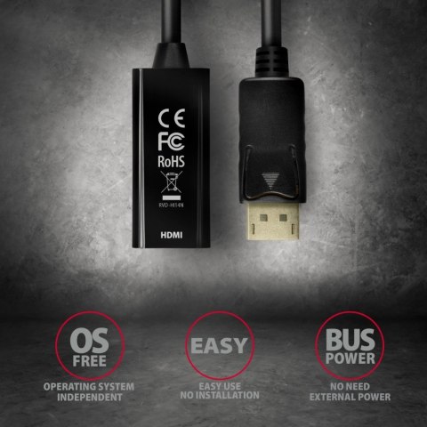 AXAGON RVD-HI14N Adapter aktywny Displayport -> HDMI 1,4, 4K/30Hz, kabel 18cm