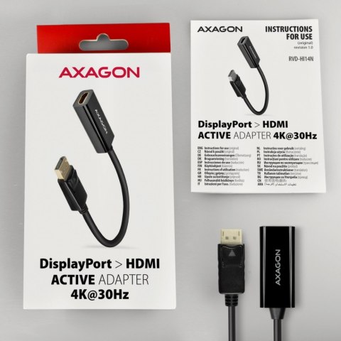 AXAGON RVD-HI14N Adapter aktywny Displayport -> HDMI 1,4, 4K/30Hz, kabel 18cm
