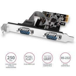 AXAGON PCEA-S2N Kontroler PCIe 2x port szeregowy RS232 250 Kbps, w zestawie SP & LP