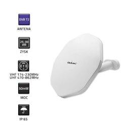 Qoltec Antena zewnętrzna DVB-T2 | VHF/UHF | Biała