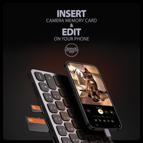 AXAGON Klawiatura HMC-KB-CRL USB-C 5Gbps z wieloportowy hub 9in1, SD/microSD, 3x USB-A, HDMI 4K/60Hz, PD 100W, Audio, Cyrillic layout, 