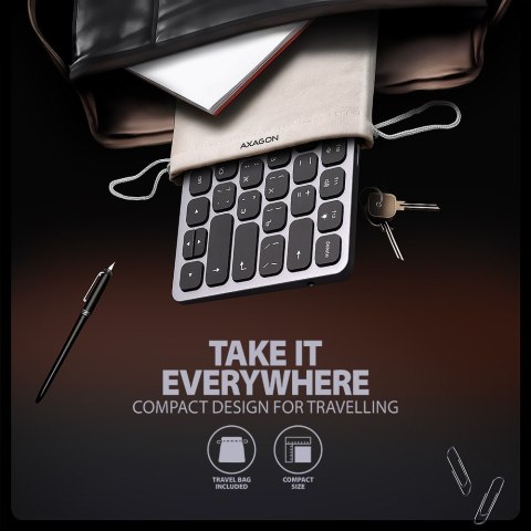 AXAGON Klawiatura HMC-KB-CRL USB-C 5Gbps z wieloportowy hub 9in1, SD/microSD, 3x USB-A, HDMI 4K/60Hz, PD 100W, Audio, Cyrillic layout, 