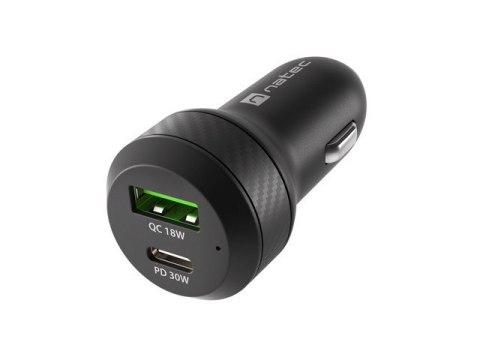 Natec Ładowarka samochodowa Coney 1x USB 1x USB-C QC 3.0 48W Czarna