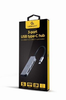 Gembird Hub 3-portowy USB-C, USB 2.0x2, USB 3.0, czytnik kart