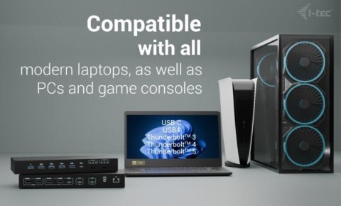 I-tec Stacja dokująca USB-C KVM Dock PRO Three Hosts Dual Video 2x Power Delivery max 92W