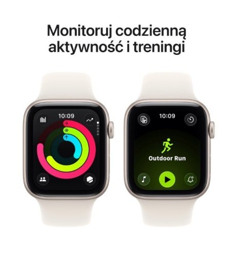 Apple Watch SE 3 GPS koperta 44 mm z aluminium w kolorze księżycowej poświaty, pasek sportowy w kolorze księżycowej poświaty - rozmiar