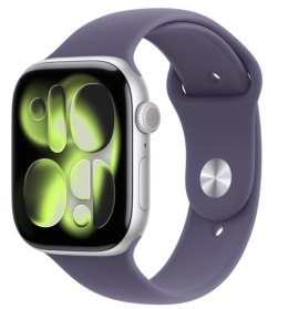 Apple Watch Series 11 GPS koperta 42 mm z aluminium w kolorze srebrnym, pasek sportowy w kolorze mlecznego fioletu - rozmiar S/M
