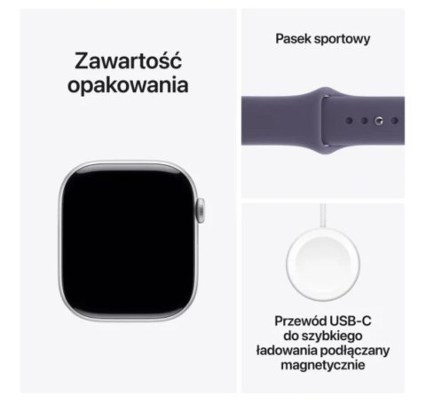 Apple Watch Series 11 GPS+Cellular koperta 46 mm z aluminium w kolorze srebrnym, pasek sportowy w kolorze mlecznego fioletu - rozmiar 