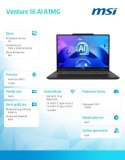 MSI Notebook Venture 16 AI A1MG-039XPL nOS/ICU5-125H/16GB/512SSD/ARC/16''/3Y