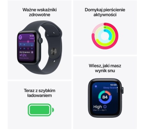 Apple Watch SE 3 GPS+Cellular koperta 44 mm z aluminium w kolorze księżycowej poświaty, pasek sportowy w kolorze księżycowej poświaty 
