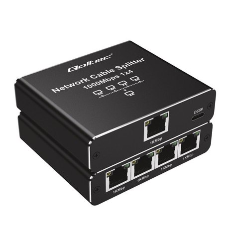 Qoltec Rozdzielacz splitter Ethernet mini SWITCH 1x4 RJ45 | 1000Mb/s | USB-C | Aluminium