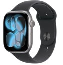 Apple Watch Series 11 GPS koperta 46 mm z aluminium w kolorze gwiezdnej szarości, pasek sportowy w kolorze czarnym - rozmiar S/M