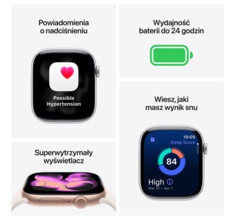 Apple Watch Series 11 GPS koperta 46 mm z aluminium w kolorze srebrnym, pasek sportowy w kolorze mlecznego fioletu - rozmiar M/L