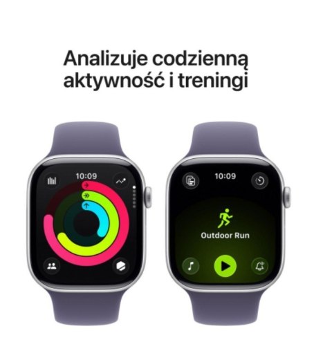 Apple Watch Series 11 GPS koperta 46 mm z aluminium w kolorze srebrnym, pasek sportowy w kolorze mlecznego fioletu - rozmiar M/L