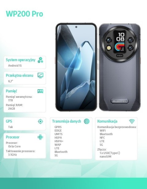 OUKITEL Smartfon WP200 Pro 5G 24GB/1TB IP69K Szary