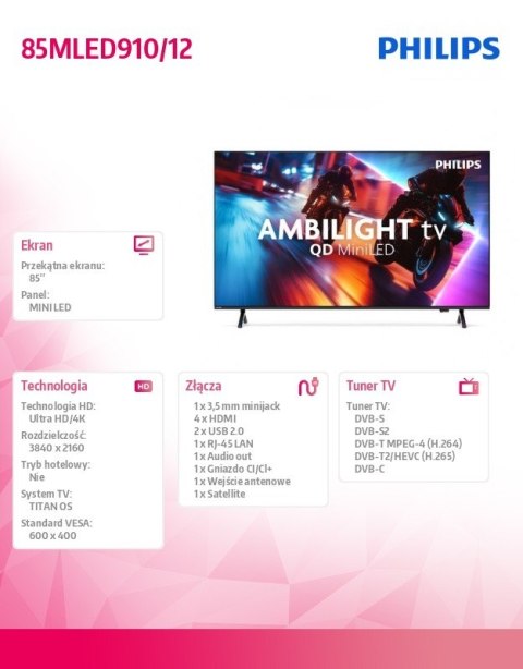 Philips Telewizor 85 cali MiniLED 85MLED910/12