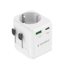Adapter zasilania Gembird gniazdo EU - wtyk World z ładowarką 1 x USB-C, 1 x USB-A, 20W, GaN, biały